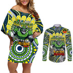 Custom NAIDOC Week 2024 Raiders Couples Matching Off Shoulder Short Dress and Long Sleeve Button Shirt Mascot Rugby DT02