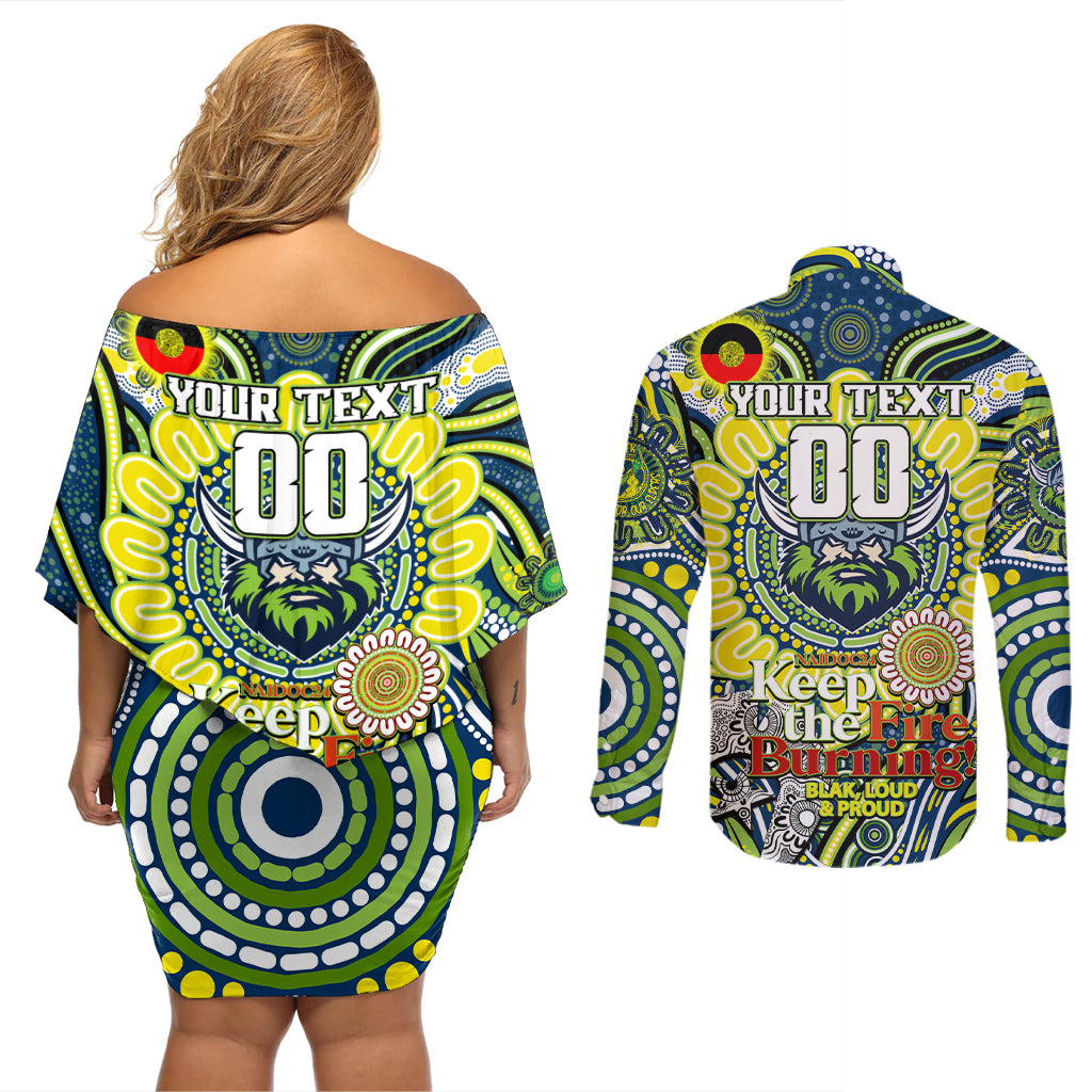 Custom NAIDOC Week 2024 Raiders Couples Matching Off Shoulder Short Dress and Long Sleeve Button Shirt Mascot Rugby DT02