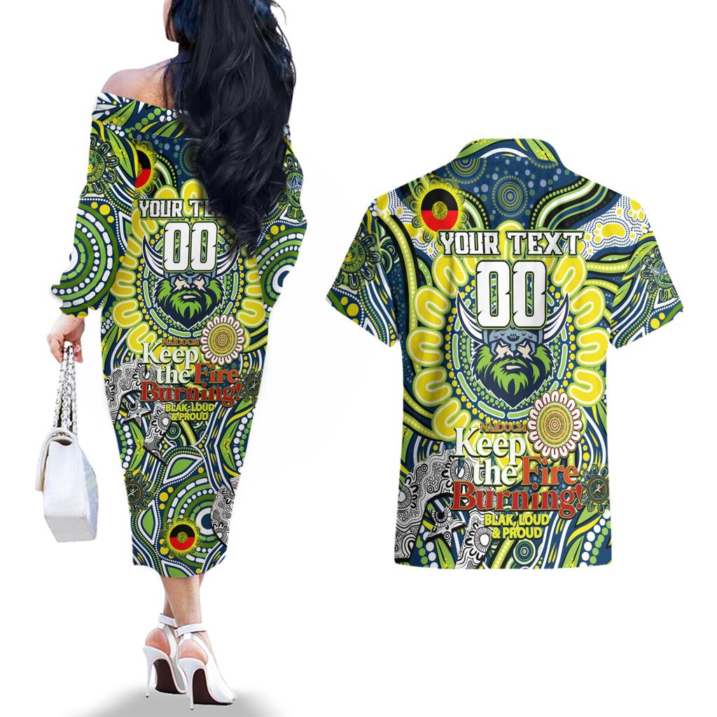 Custom NAIDOC Week 2024 Raiders Couples Matching Off The Shoulder Long Sleeve Dress and Hawaiian Shirt Mascot Rugby DT02