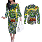 Custom NAIDOC Week 2024 Raiders Couples Matching Off The Shoulder Long Sleeve Dress and Long Sleeve Button Shirt Mascot Rugby DT02