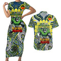 Custom NAIDOC Week 2024 Raiders Couples Matching Short Sleeve Bodycon Dress and Hawaiian Shirt Mascot Rugby DT02