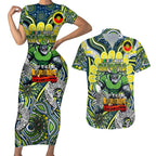 Custom NAIDOC Week 2024 Raiders Couples Matching Short Sleeve Bodycon Dress and Hawaiian Shirt Mascot Rugby DT02