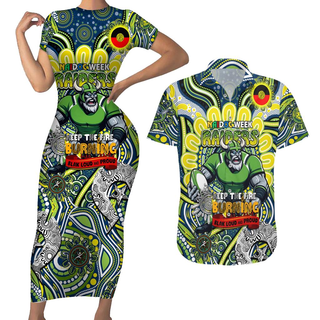 Custom NAIDOC Week 2024 Raiders Couples Matching Short Sleeve Bodycon Dress and Hawaiian Shirt Mascot Rugby DT02
