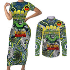 Custom NAIDOC Week 2024 Raiders Couples Matching Short Sleeve Bodycon Dress and Long Sleeve Button Shirt Mascot Rugby DT02