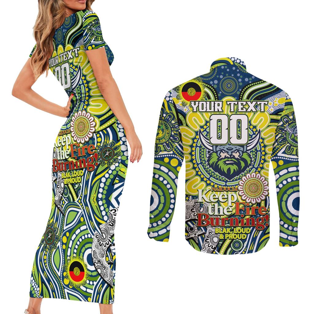 Custom NAIDOC Week 2024 Raiders Couples Matching Short Sleeve Bodycon Dress and Long Sleeve Button Shirt Mascot Rugby DT02
