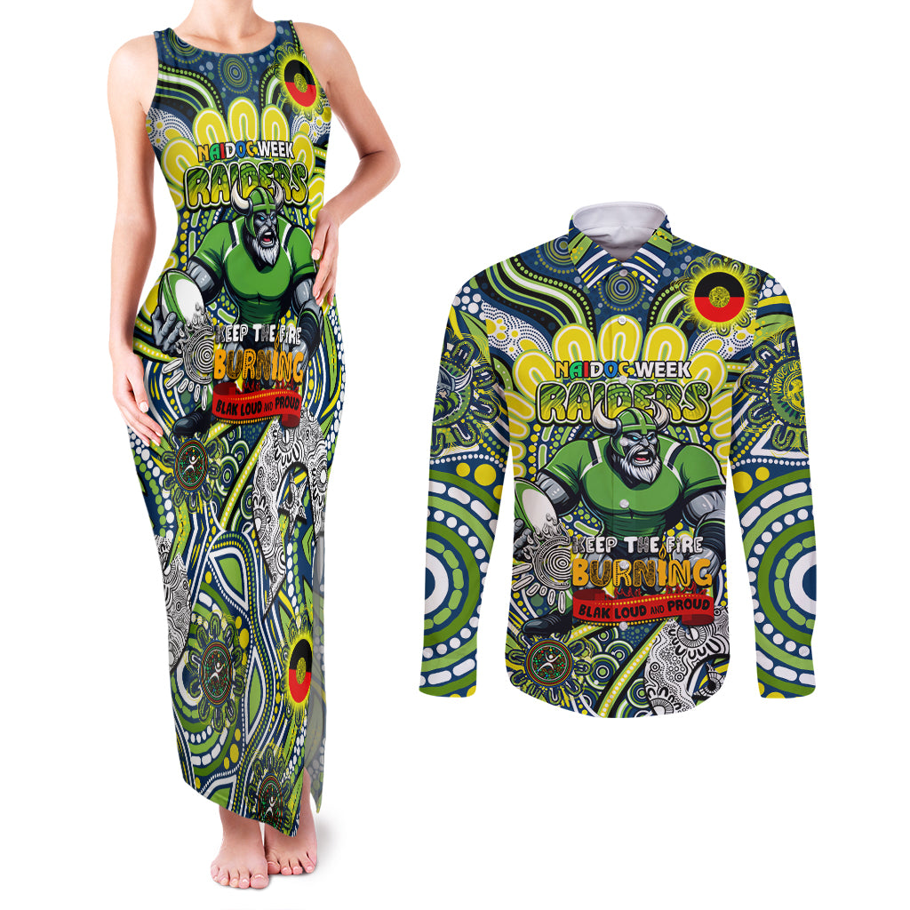 Custom NAIDOC Week 2024 Raiders Couples Matching Tank Maxi Dress and Long Sleeve Button Shirt Mascot Rugby DT02
