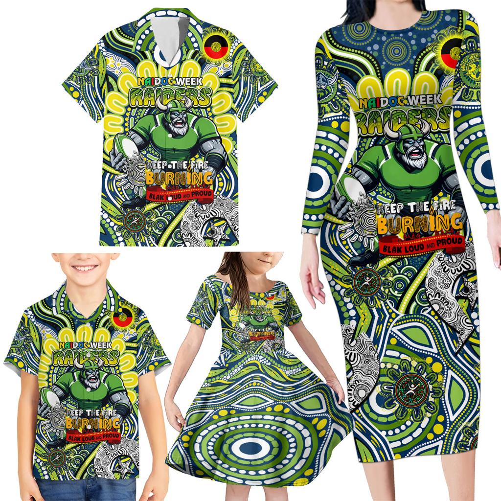 Custom NAIDOC Week 2024 Raiders Family Matching Long Sleeve Bodycon Dress and Hawaiian Shirt Mascot Rugby DT02