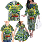 Custom NAIDOC Week 2024 Raiders Family Matching Off The Shoulder Long Sleeve Dress and Hawaiian Shirt Mascot Rugby DT02