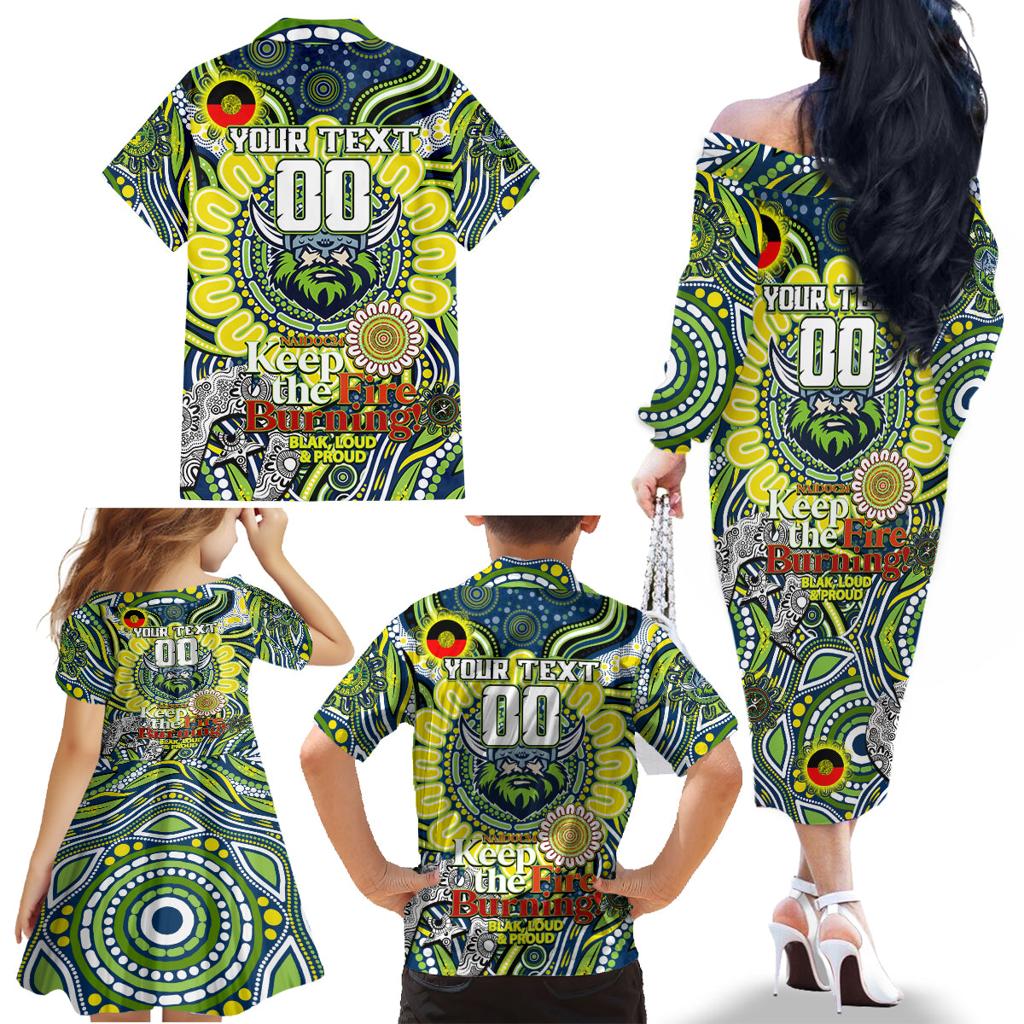 Custom NAIDOC Week 2024 Raiders Family Matching Off The Shoulder Long Sleeve Dress and Hawaiian Shirt Mascot Rugby DT02
