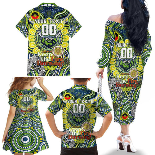 Custom NAIDOC Week 2024 Raiders Family Matching Off The Shoulder Long Sleeve Dress and Hawaiian Shirt Mascot Rugby DT02