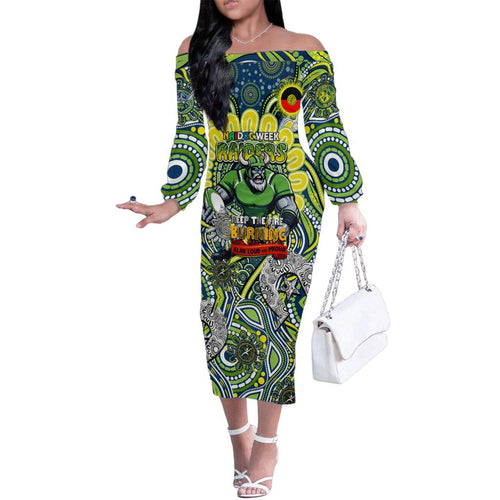 Custom NAIDOC Week 2024 Raiders Family Matching Off The Shoulder Long Sleeve Dress and Hawaiian Shirt Mascot Rugby DT02