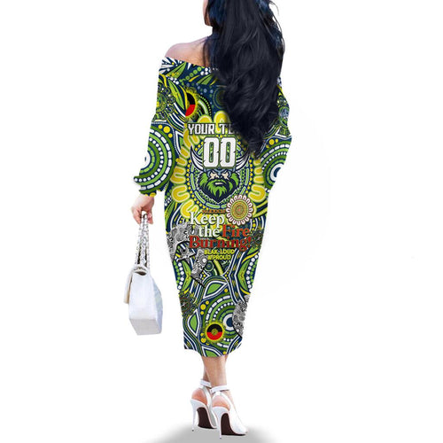 Custom NAIDOC Week 2024 Raiders Family Matching Off The Shoulder Long Sleeve Dress and Hawaiian Shirt Mascot Rugby DT02