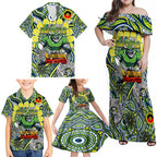 Custom NAIDOC Week 2024 Raiders Family Matching Off Shoulder Maxi Dress and Hawaiian Shirt Mascot Rugby DT02