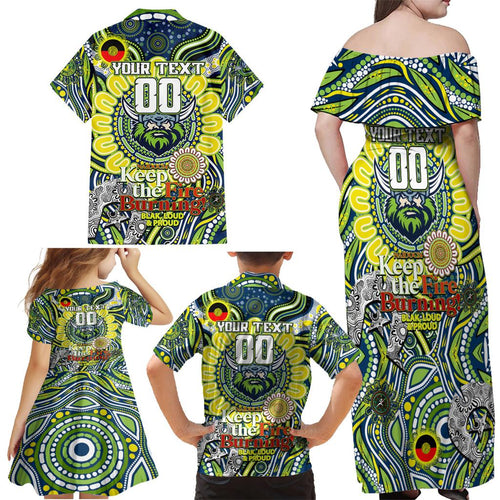 Custom NAIDOC Week 2024 Raiders Family Matching Off Shoulder Maxi Dress and Hawaiian Shirt Mascot Rugby DT02