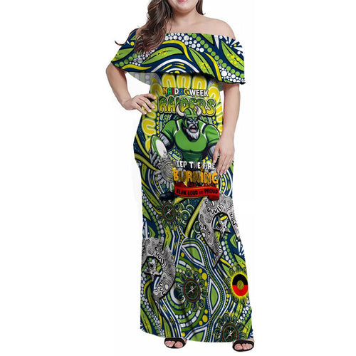 Custom NAIDOC Week 2024 Raiders Family Matching Off Shoulder Maxi Dress and Hawaiian Shirt Mascot Rugby DT02