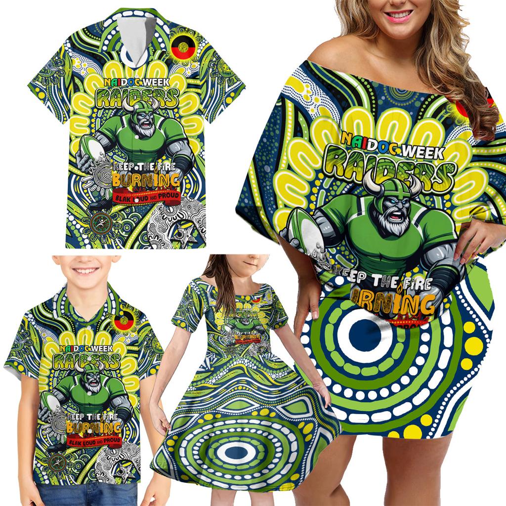 Custom NAIDOC Week 2024 Raiders Family Matching Off Shoulder Short Dress and Hawaiian Shirt Mascot Rugby DT02