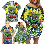 Custom NAIDOC Week 2024 Raiders Family Matching Off Shoulder Short Dress and Hawaiian Shirt Mascot Rugby DT02