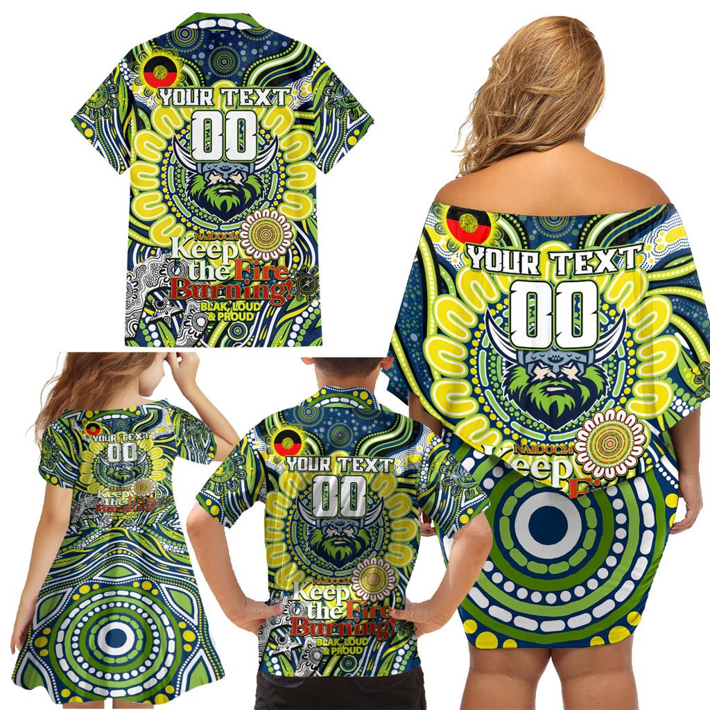 Custom NAIDOC Week 2024 Raiders Family Matching Off Shoulder Short Dress and Hawaiian Shirt Mascot Rugby DT02