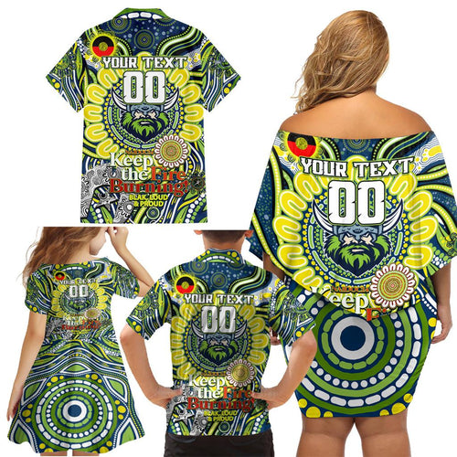 Custom NAIDOC Week 2024 Raiders Family Matching Off Shoulder Short Dress and Hawaiian Shirt Mascot Rugby DT02