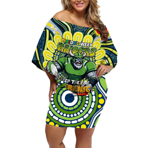Custom NAIDOC Week 2024 Raiders Family Matching Off Shoulder Short Dress and Hawaiian Shirt Mascot Rugby DT02