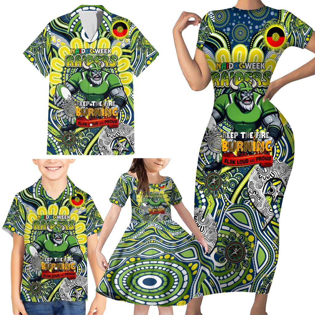 Custom NAIDOC Week 2024 Raiders Family Matching Short Sleeve Bodycon Dress and Hawaiian Shirt Mascot Rugby DT02