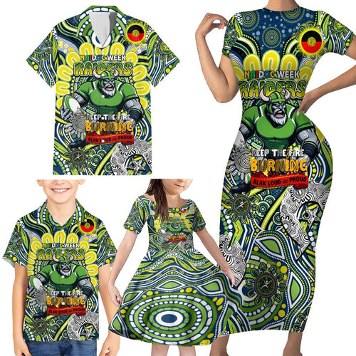 Custom NAIDOC Week 2024 Raiders Family Matching Short Sleeve Bodycon Dress and Hawaiian Shirt Mascot Rugby DT02