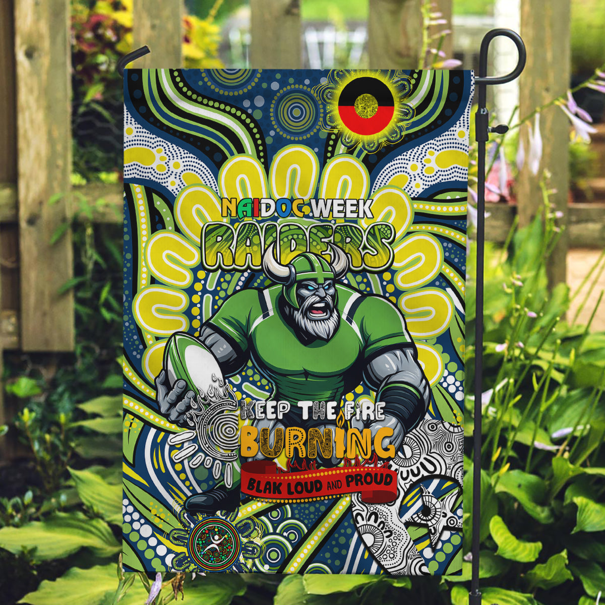 Custom NAIDOC Week 2024 Raiders Garden Flag Mascot Rugby DT02