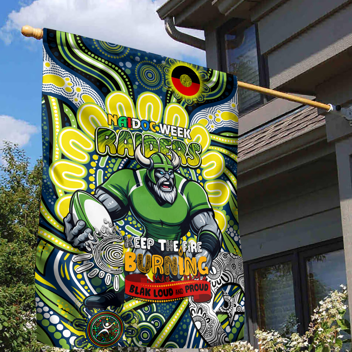 Custom NAIDOC Week 2024 Raiders Garden Flag Mascot Rugby DT02