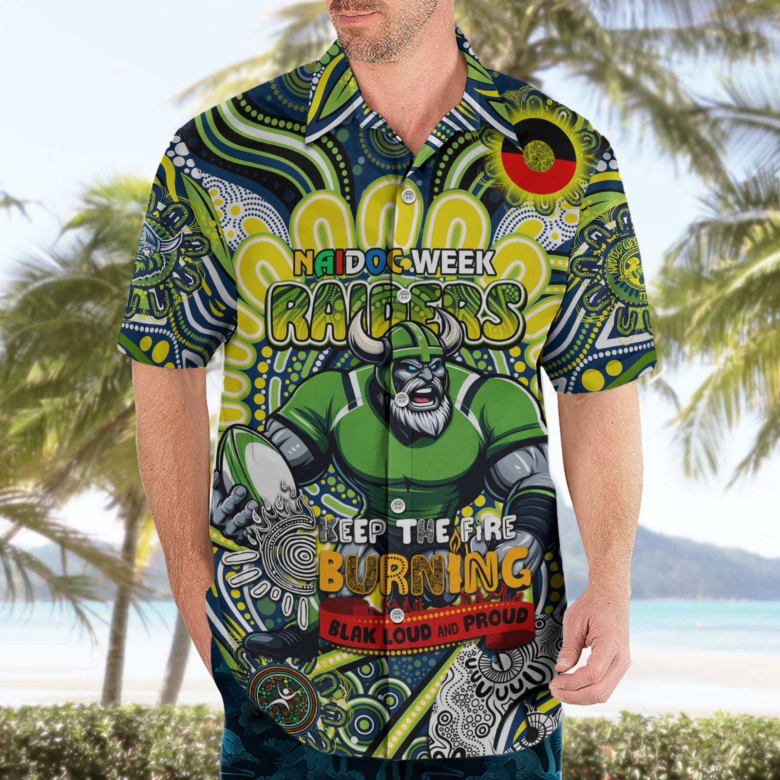 Custom NAIDOC Week 2024 Raiders Hawaiian Shirt Mascot Rugby DT02