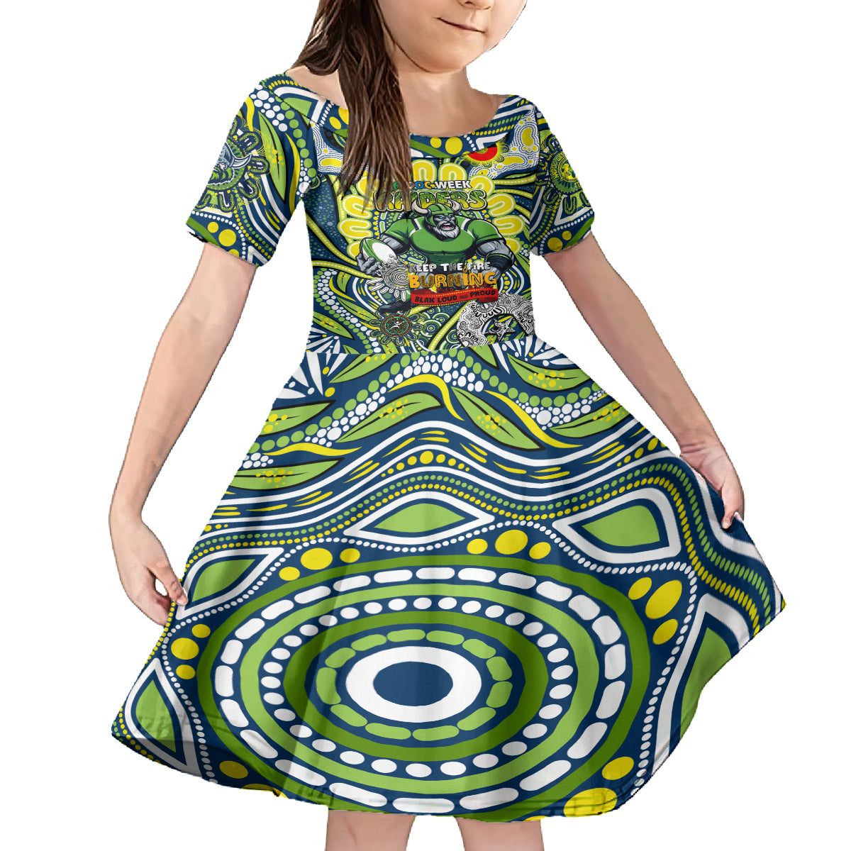 Custom NAIDOC Week 2024 Raiders Kid Short Sleeve Dress Mascot Rugby DT02