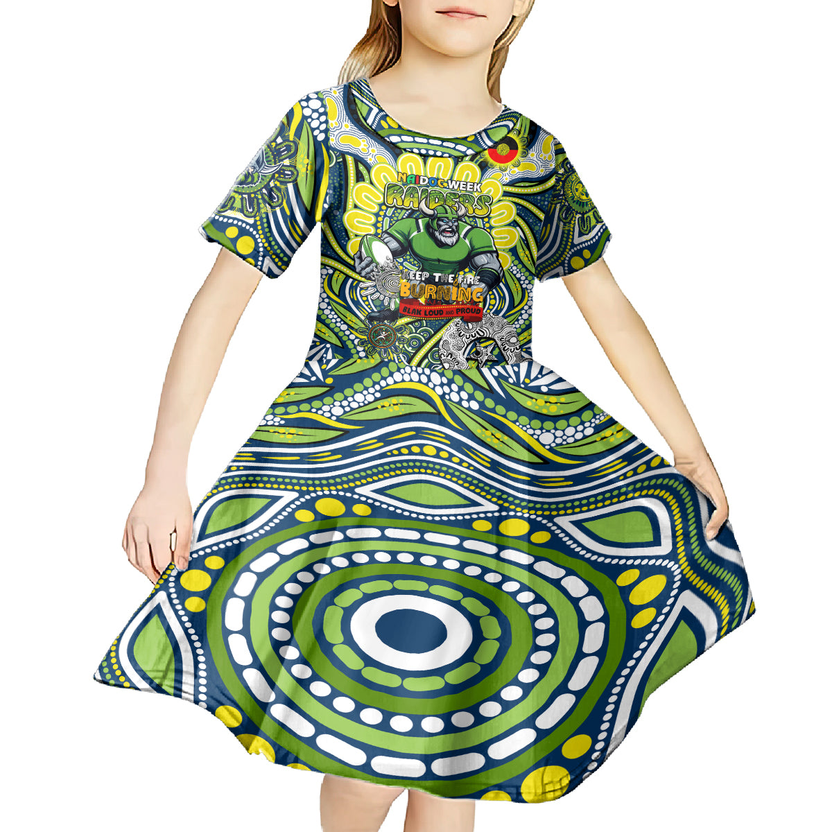 Custom NAIDOC Week 2024 Raiders Kid Short Sleeve Dress Mascot Rugby DT02