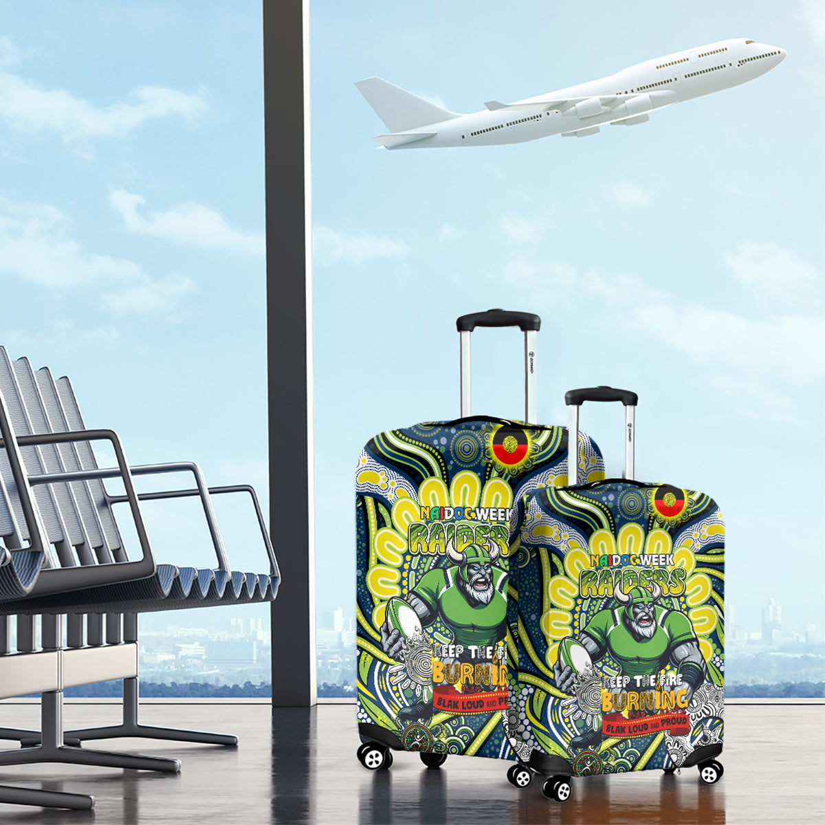 Custom NAIDOC Week 2024 Raiders Luggage Cover Mascot Rugby DT02