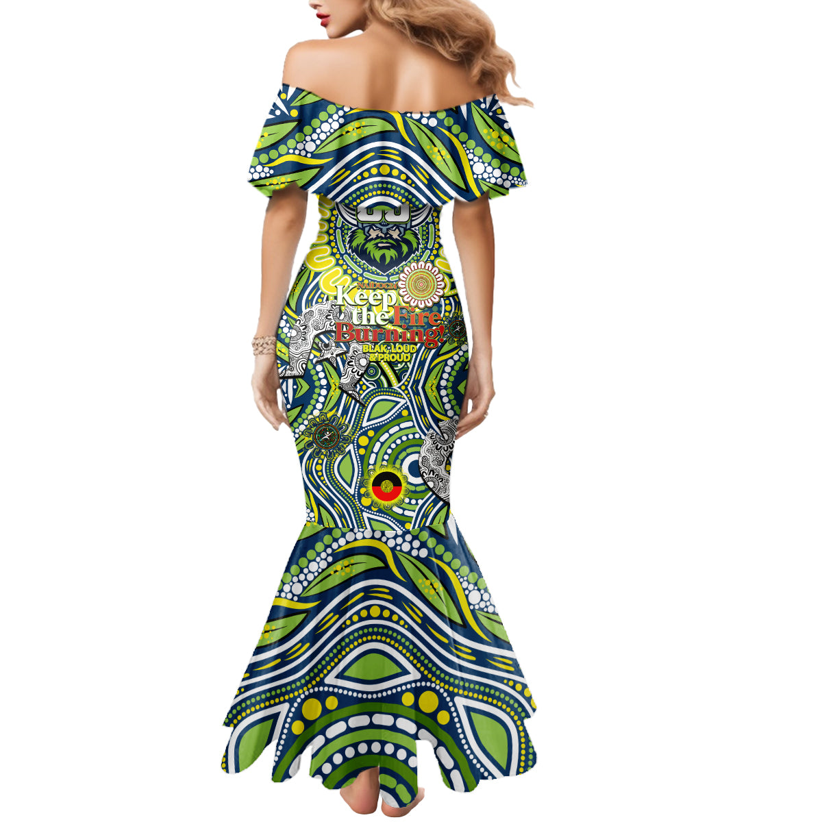 Custom NAIDOC Week 2024 Raiders Mermaid Dress Mascot Rugby DT02