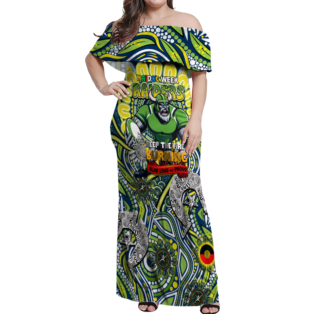 Custom NAIDOC Week 2024 Raiders Off Shoulder Maxi Dress Mascot Rugby DT02