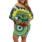 Custom NAIDOC Week 2024 Raiders Off Shoulder Short Dress Mascot Rugby DT02