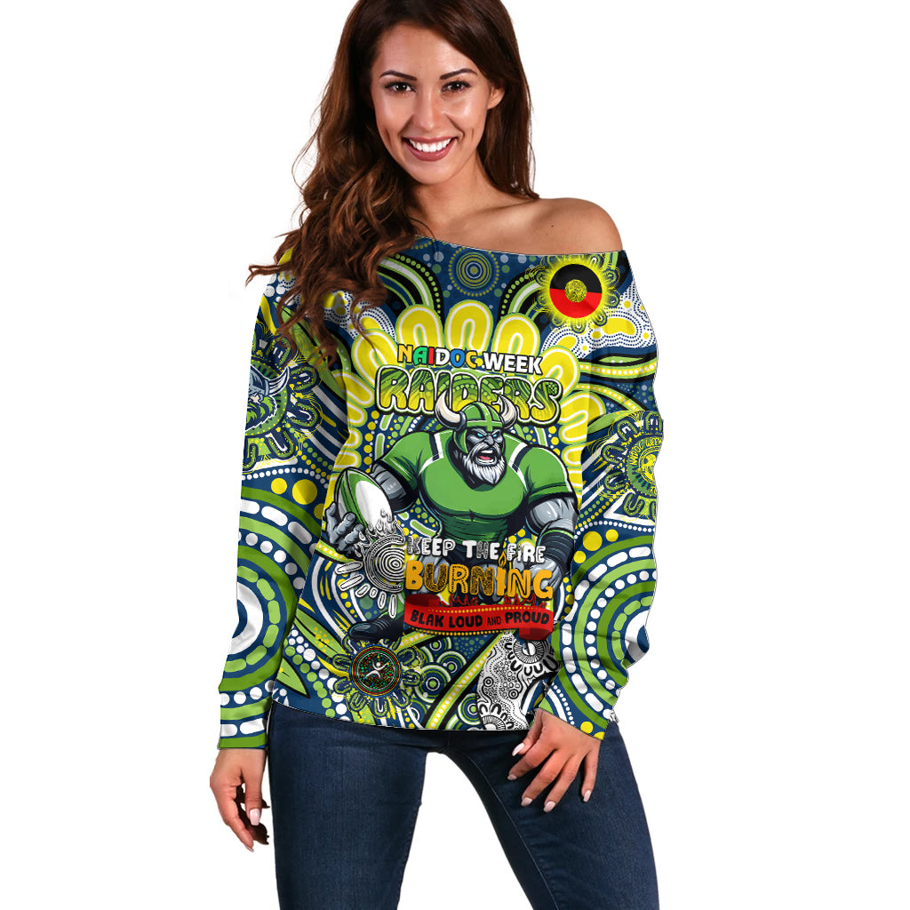 Custom NAIDOC Week 2024 Raiders Off Shoulder Sweater Mascot Rugby DT02