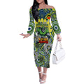 Custom NAIDOC Week 2024 Raiders Off The Shoulder Long Sleeve Dress Mascot Rugby DT02