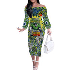 Custom NAIDOC Week 2024 Raiders Off The Shoulder Long Sleeve Dress Mascot Rugby DT02