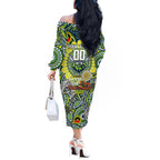 Custom NAIDOC Week 2024 Raiders Off The Shoulder Long Sleeve Dress Mascot Rugby DT02