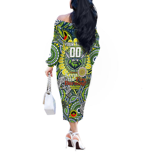Custom NAIDOC Week 2024 Raiders Off The Shoulder Long Sleeve Dress Mascot Rugby DT02
