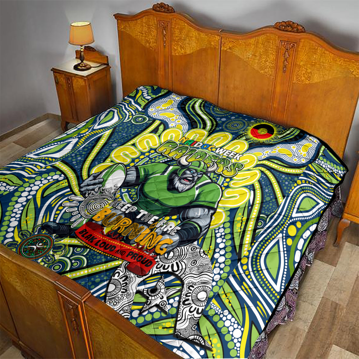 Custom NAIDOC Week 2024 Raiders Quilt Mascot Rugby DT02
