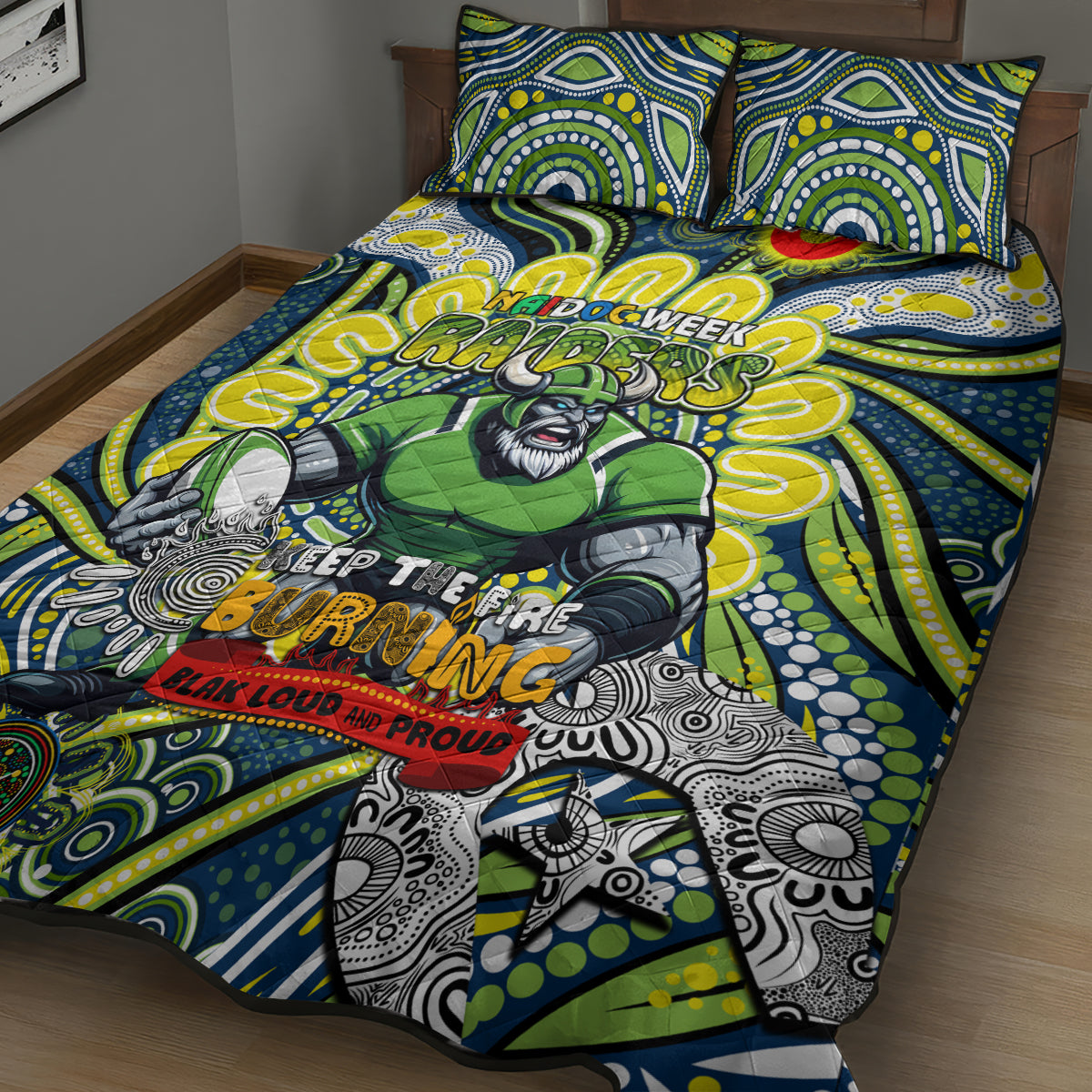 Custom NAIDOC Week 2024 Raiders Quilt Bed Set Mascot Rugby DT02