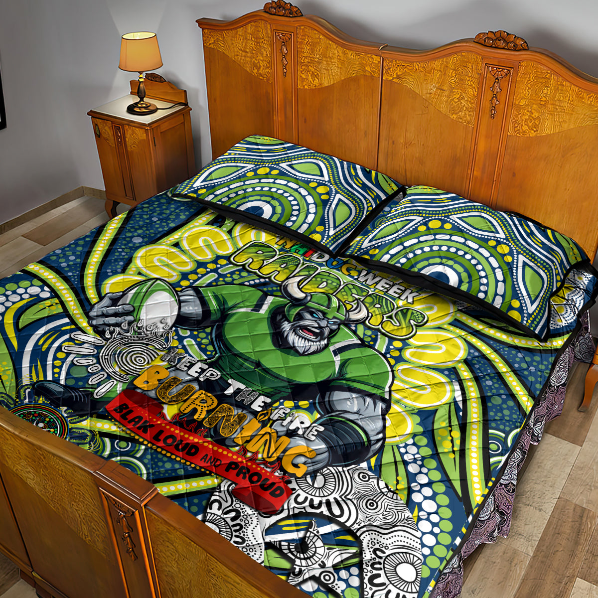 Custom NAIDOC Week 2024 Raiders Quilt Bed Set Mascot Rugby DT02