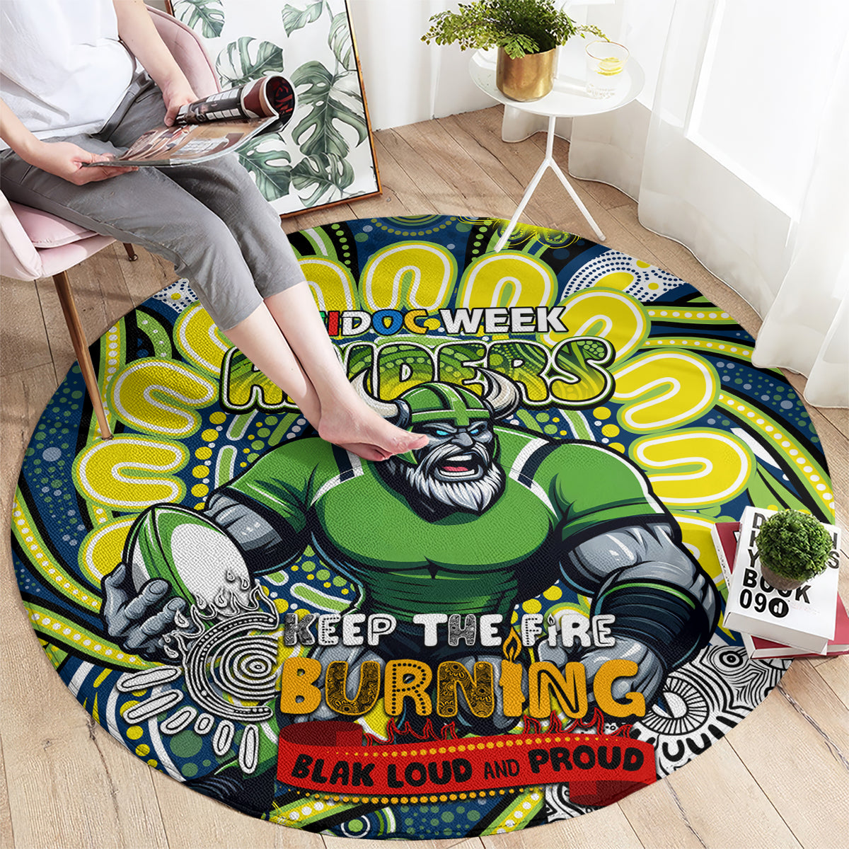 Custom NAIDOC Week 2024 Raiders Round Carpet Mascot Rugby DT02