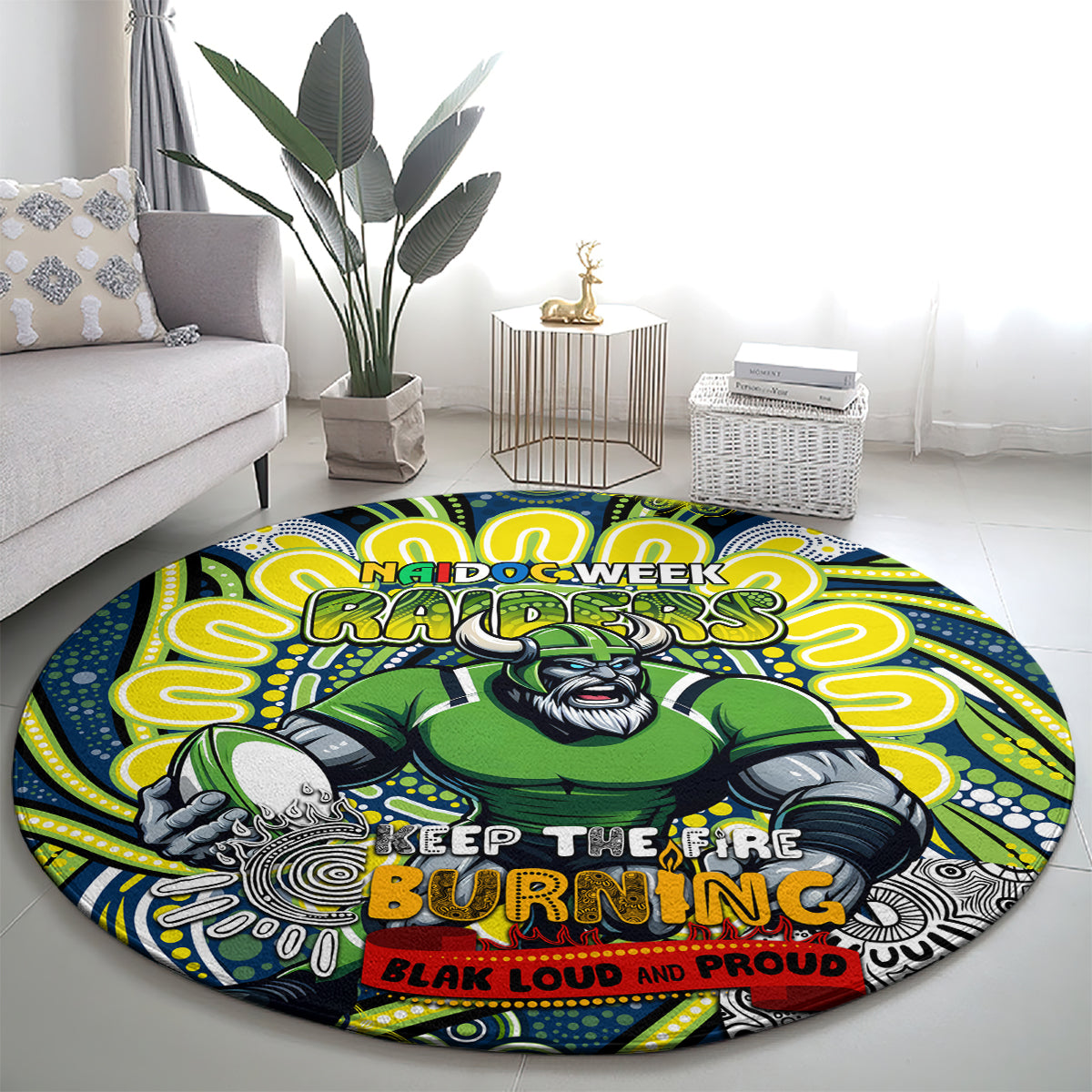 Custom NAIDOC Week 2024 Raiders Round Carpet Mascot Rugby DT02