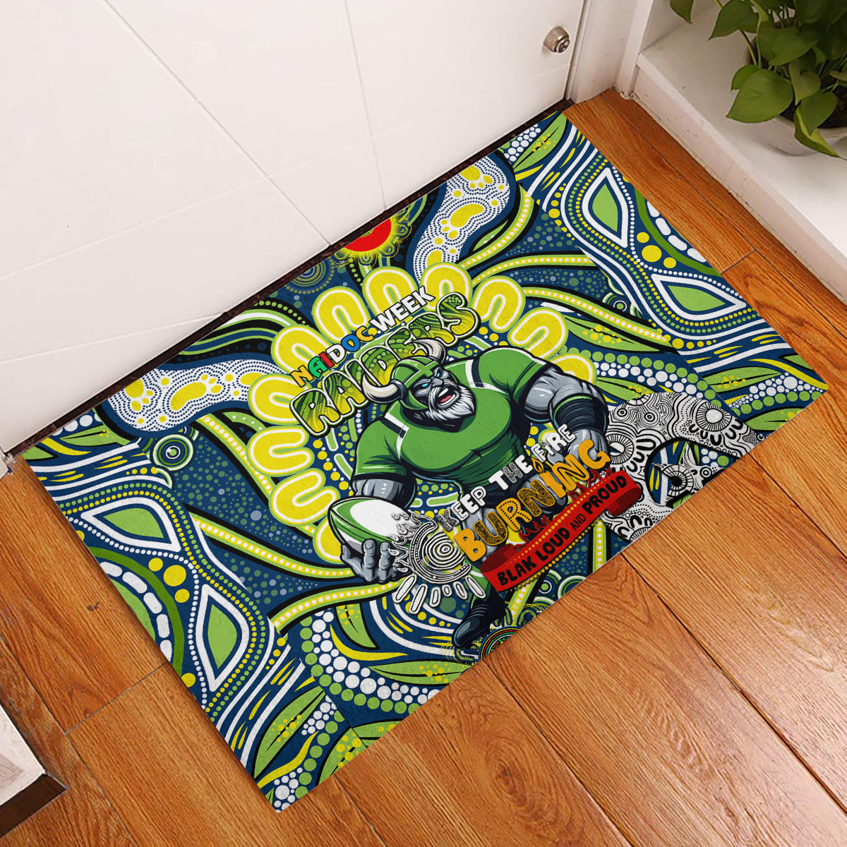 Custom NAIDOC Week 2024 Raiders Rubber Doormat Mascot Rugby DT02