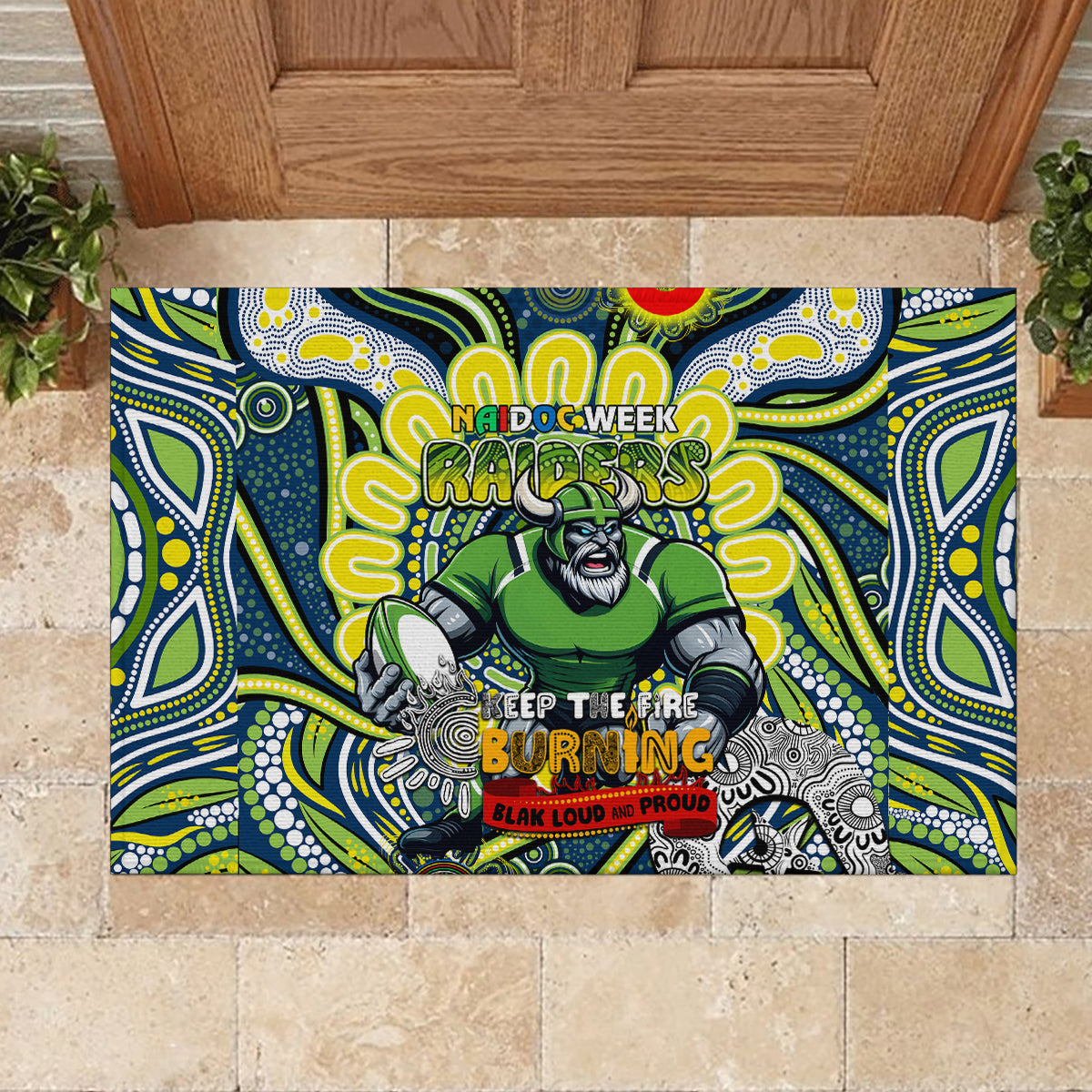 Custom NAIDOC Week 2024 Raiders Rubber Doormat Mascot Rugby DT02