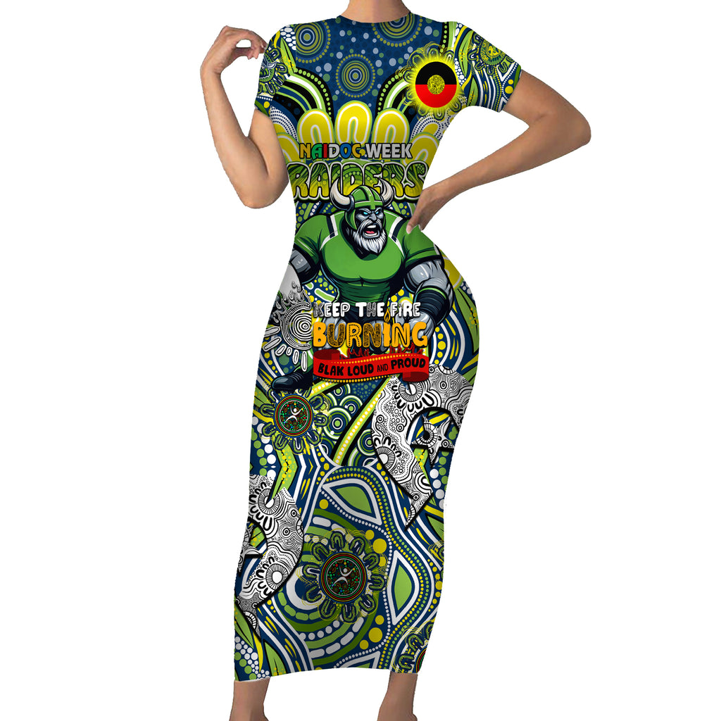 Custom NAIDOC Week 2024 Raiders Short Sleeve Bodycon Dress Mascot Rugby DT02