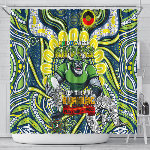 Custom NAIDOC Week 2024 Raiders Shower Curtain Mascot Rugby DT02