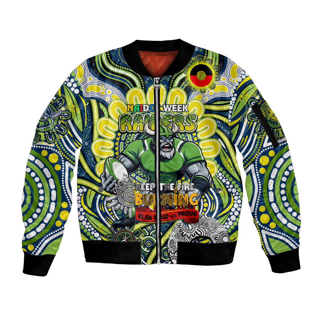 Custom NAIDOC Week 2024 Raiders Sleeve Zip Bomber Jacket Mascot Rugby DT02